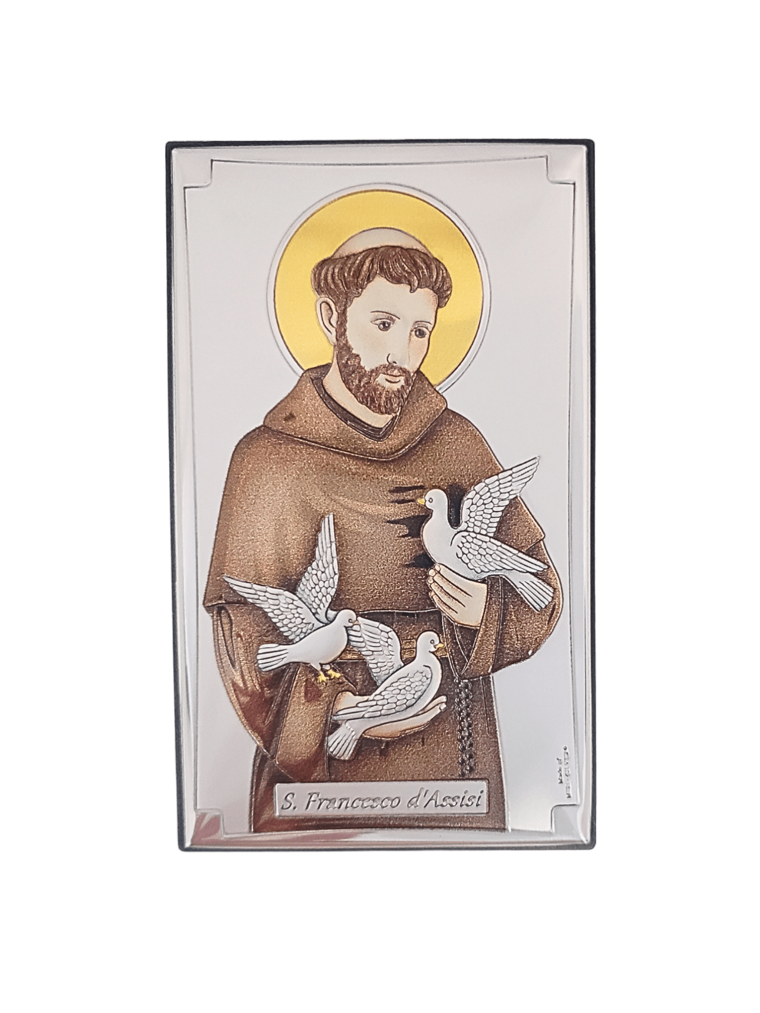 Adorno Italiano de Prata São Francisco de Assis 6,5 cm x 11 cm-TerraCotta Arte Sacra