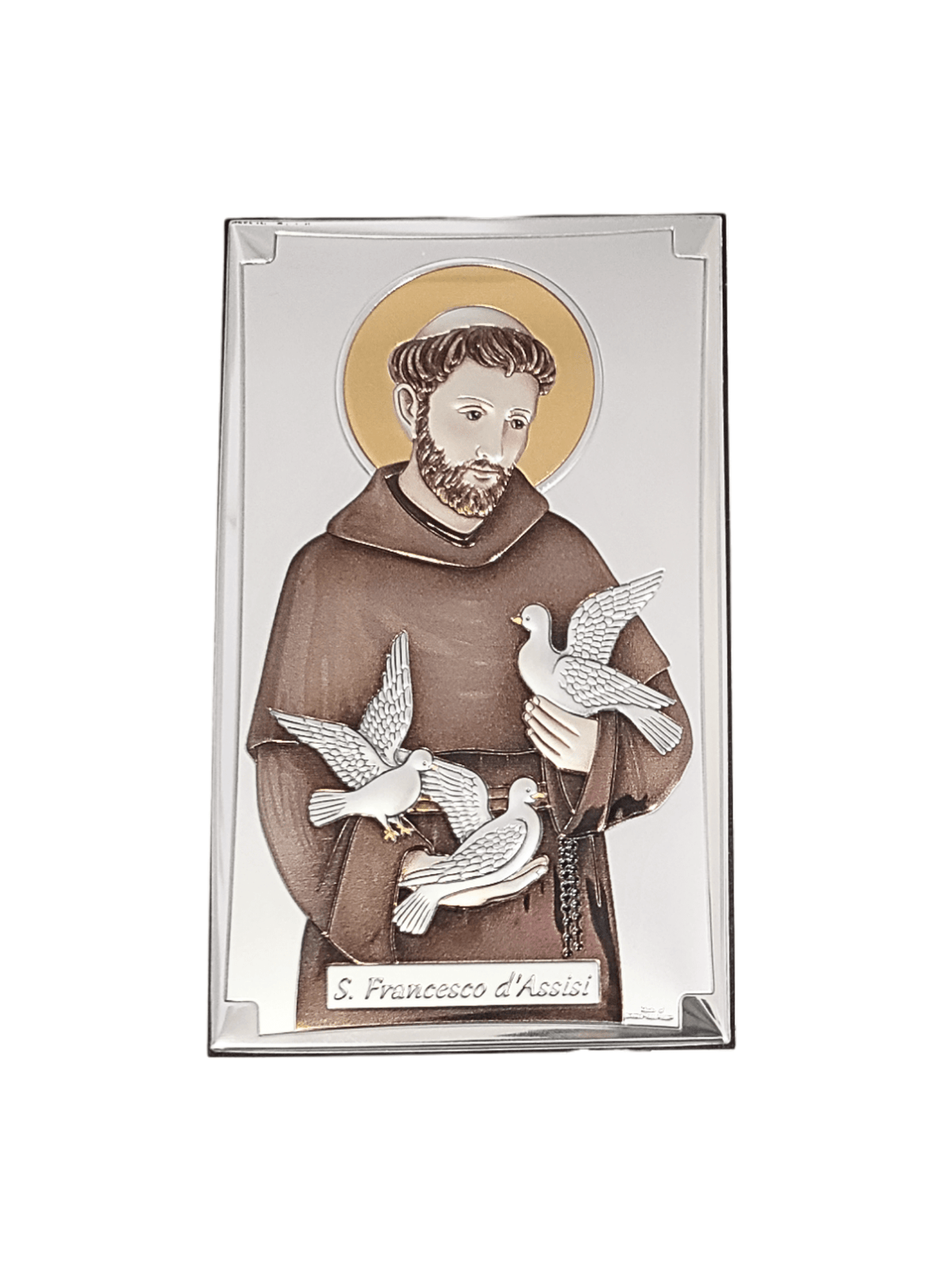 Adorno Italiano de Prata São Francisco de Assis 9 cm x 15 cm-TerraCotta Arte Sacra