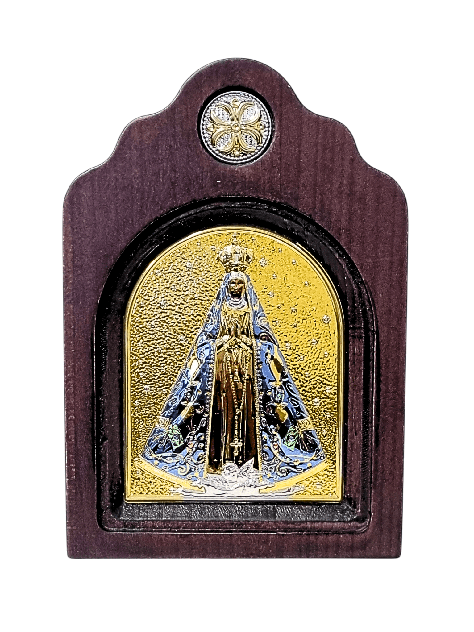Adorno Italiano em Prata e Dourado Nossa Senhora Aparecida 17,5 cm-TerraCotta Arte Sacra