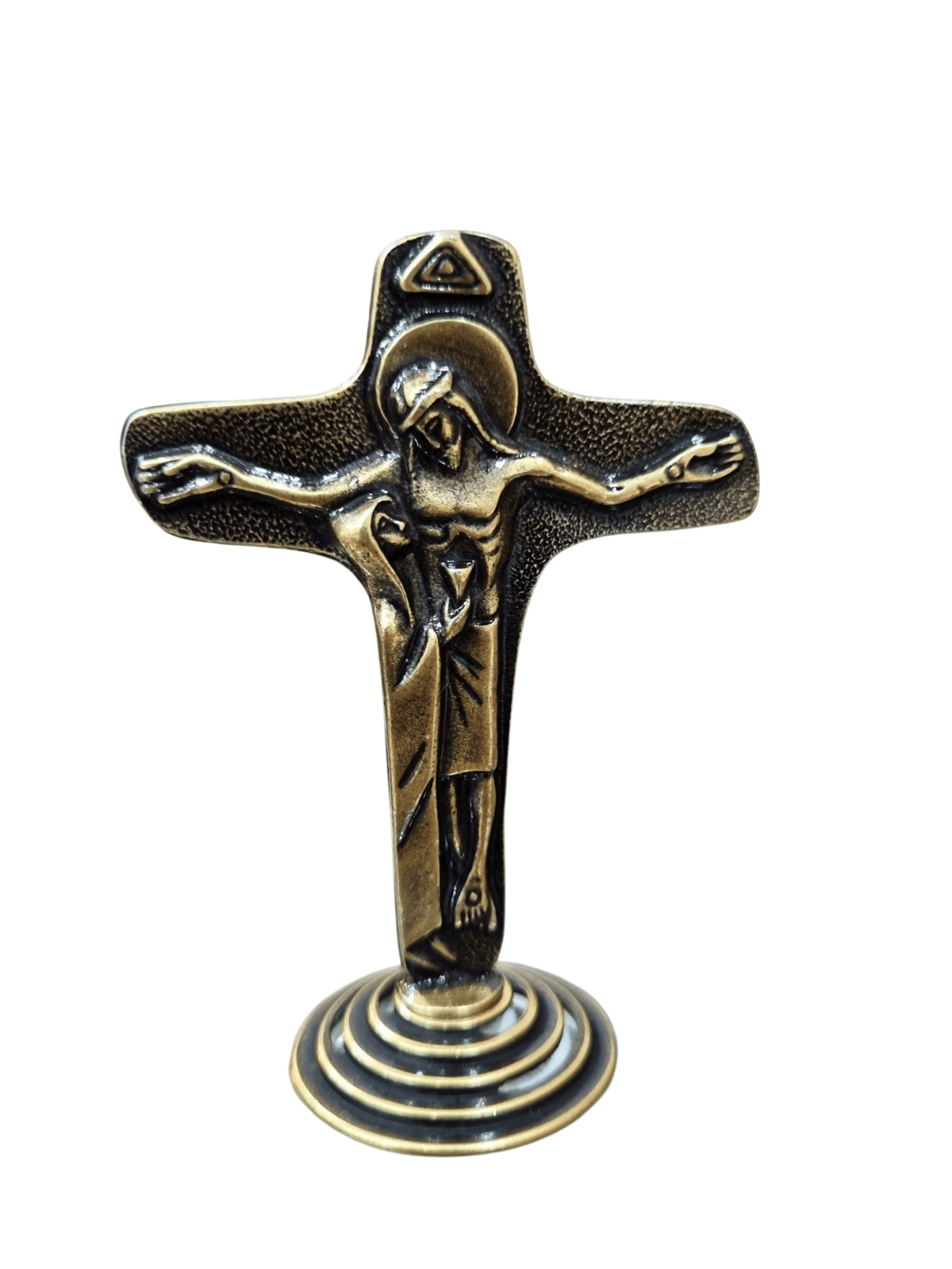 Adorno de Mesa Cruz da Unidade em Metal Ouro Velho 8 cm-TerraCotta Arte Sacra