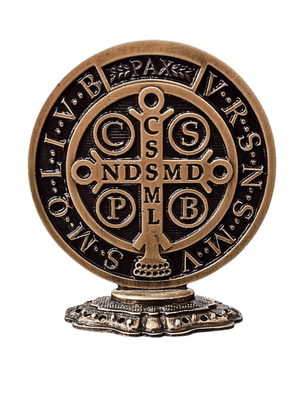 Adorno de Mesa Medalha de São Bento em Metal-TerraCotta Arte Sacra