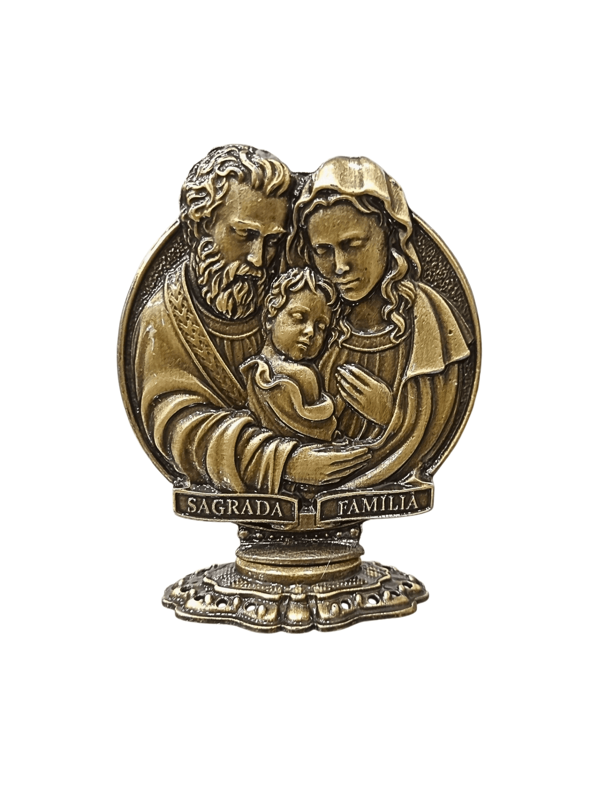 Adorno de Mesa Sagrada Família Metal Galvanizado Ouro Velho 10,5 cm-TerraCotta Arte Sacra