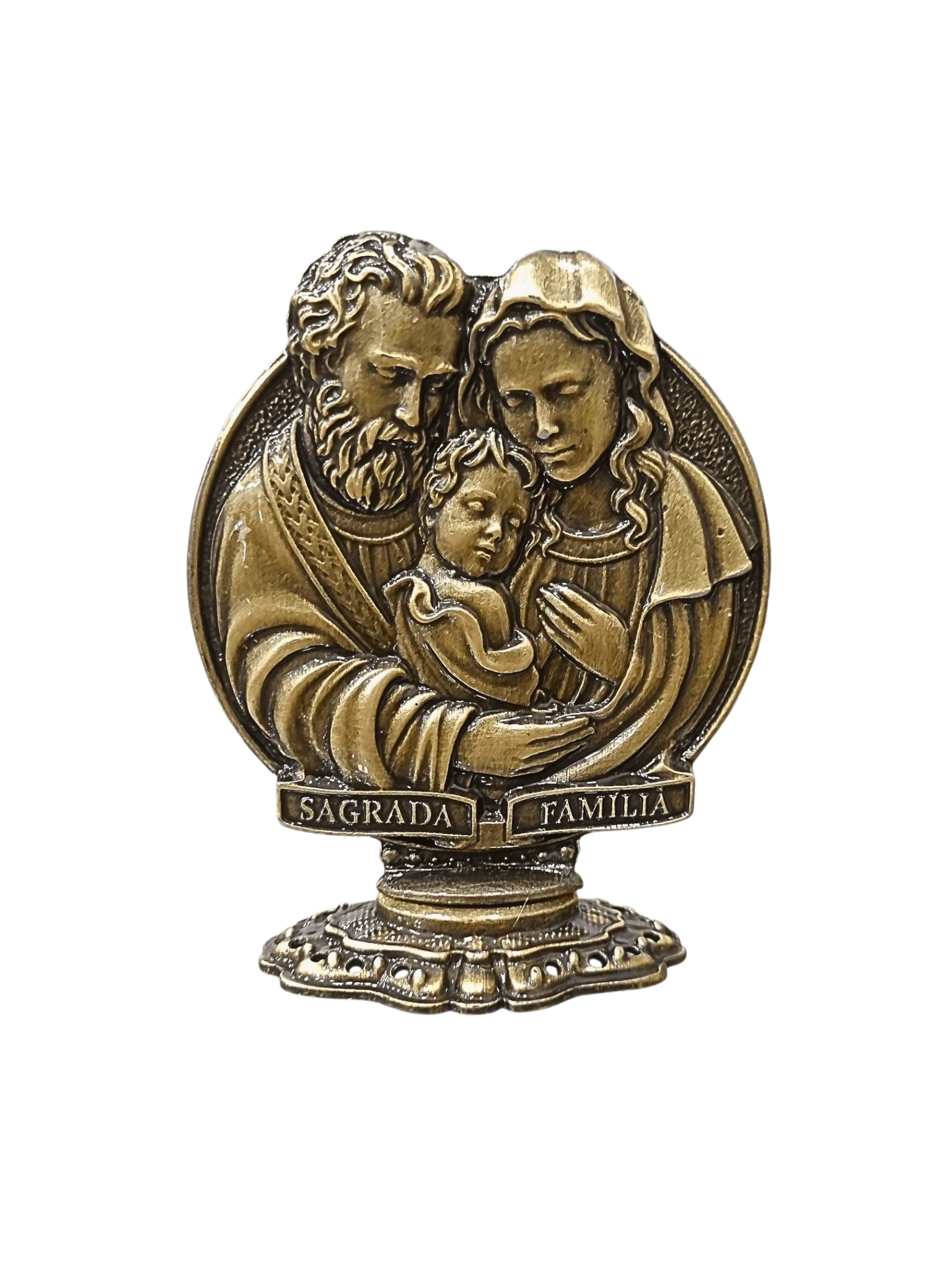 Adorno de Mesa Sagrada Família Metal Galvanizado Ouro Velho 10,5 cm-TerraCotta Arte Sacra
