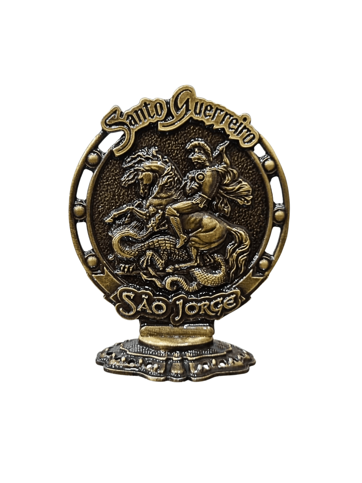 Adorno de Mesa São Jorge Metal Galvanizado Ouro Velho 10 cm-TerraCotta Arte Sacra