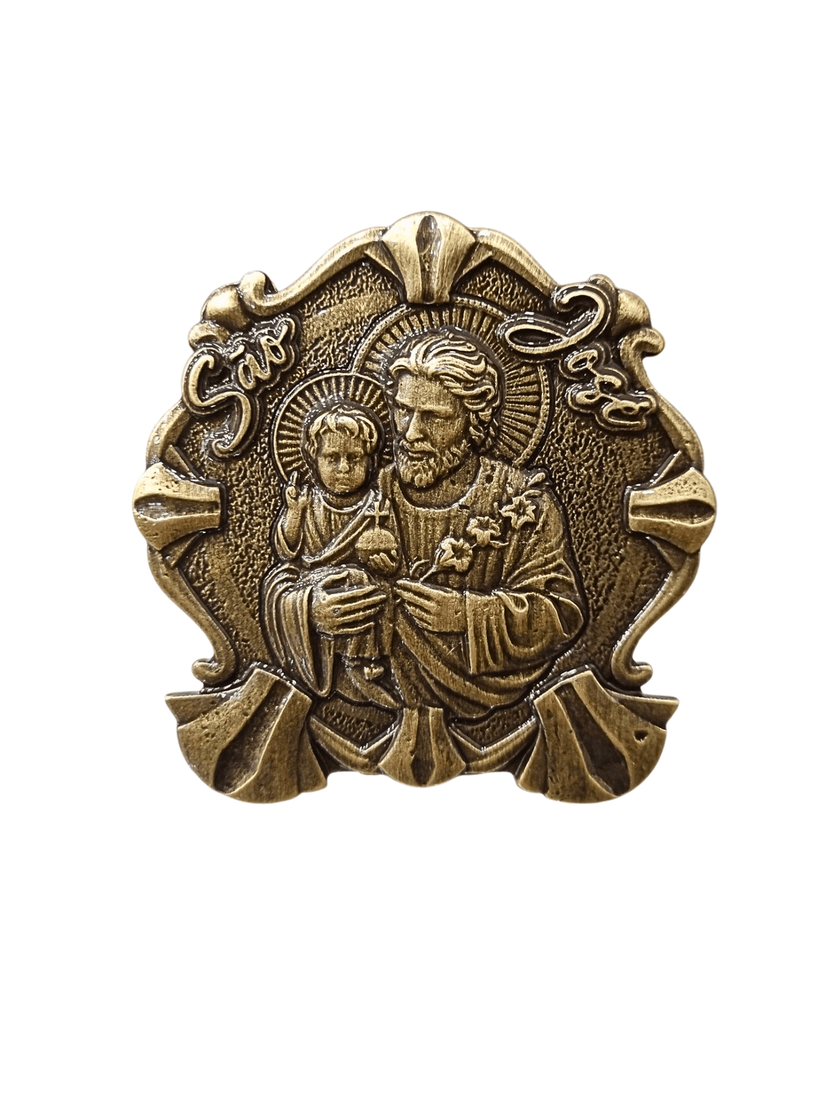 Adorno de Mesa São José Metal Galvanizado Ouro Velho 6,5 cm-TerraCotta Arte Sacra