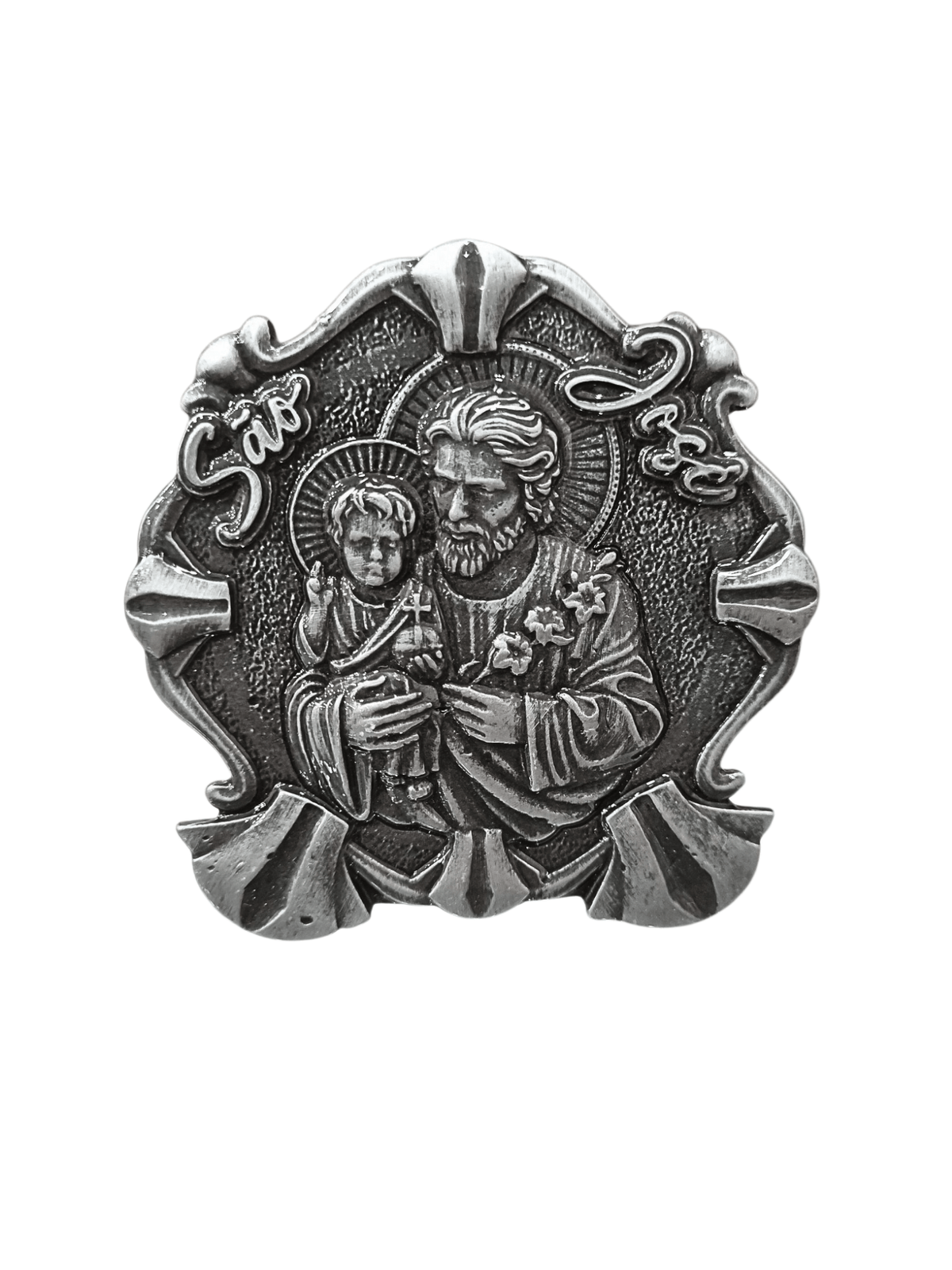Adorno de Mesa São José Metal Galvanizado Prata Velha 6,5 cm-TerraCotta Arte Sacra