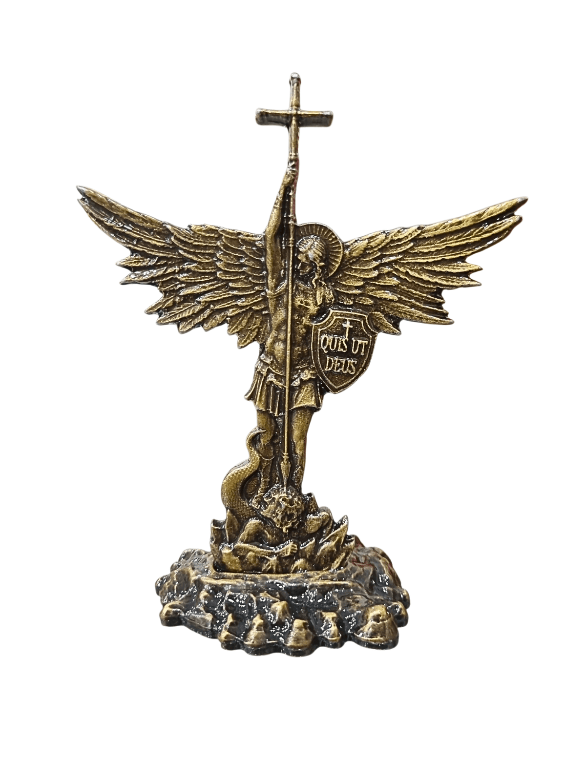 Adorno de Mesa São Miguel Arcanjo Metal Galvanizado Ouro Velho 11 cm-TerraCotta Arte Sacra