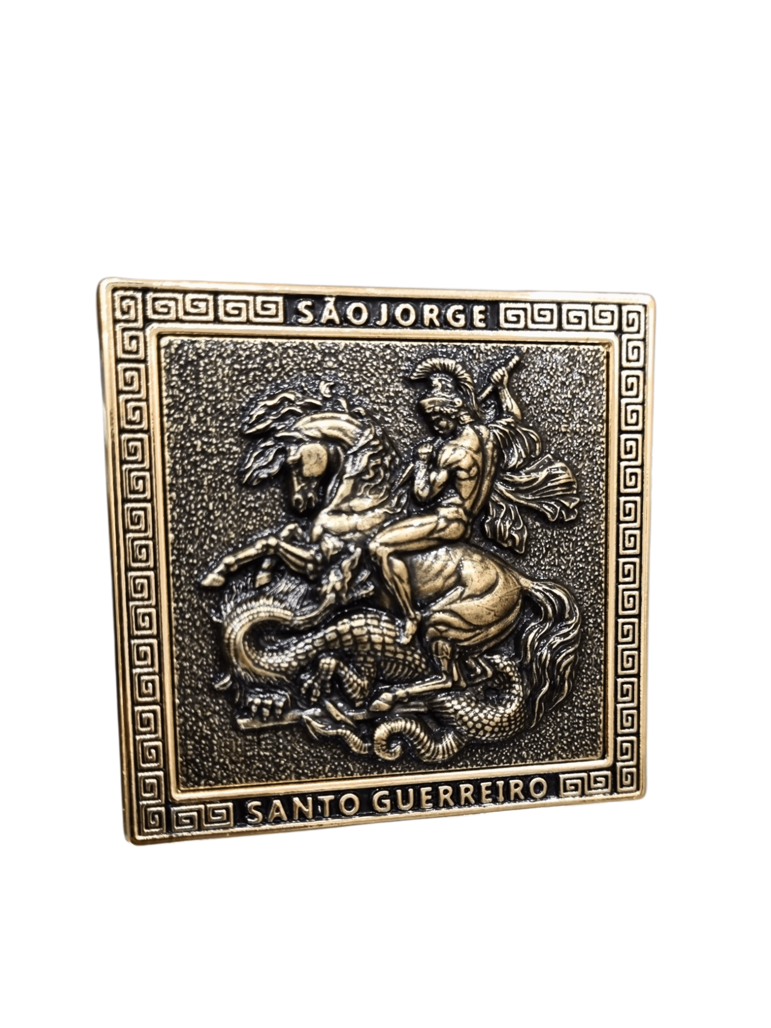 Adorno de Mesa de São Jorge em Metal Ouro Velho 8 cm-TerraCotta Arte Sacra