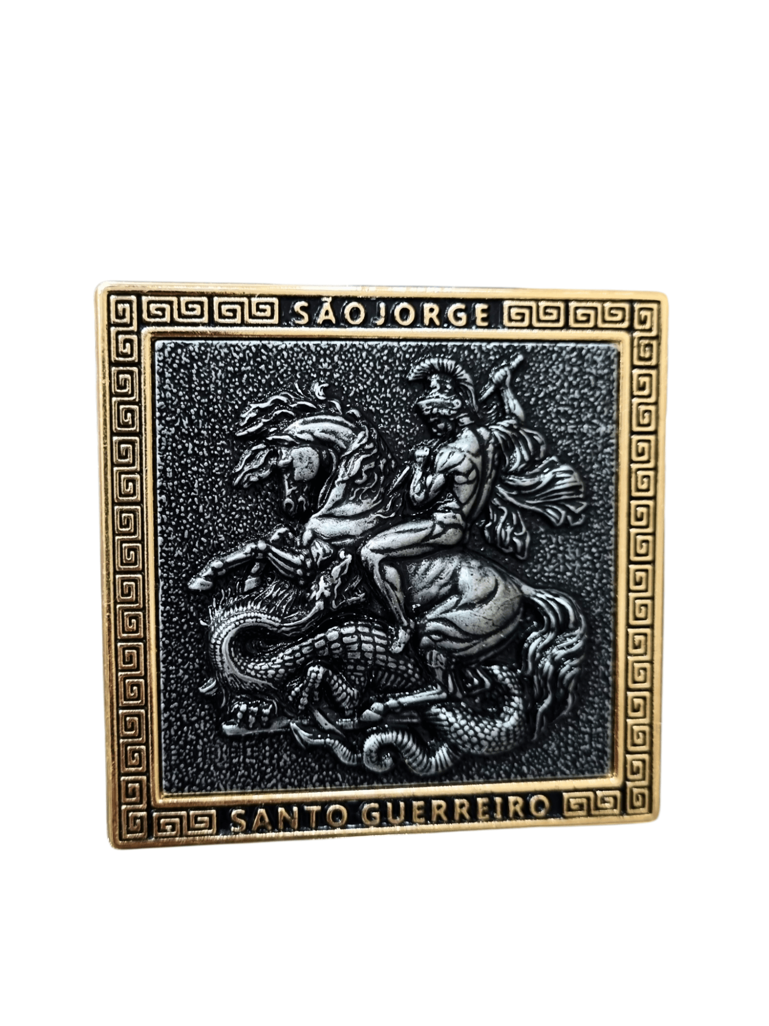 Adorno de Mesa de São Jorge em Metal Prata Velha 8 cm-TerraCotta Arte Sacra