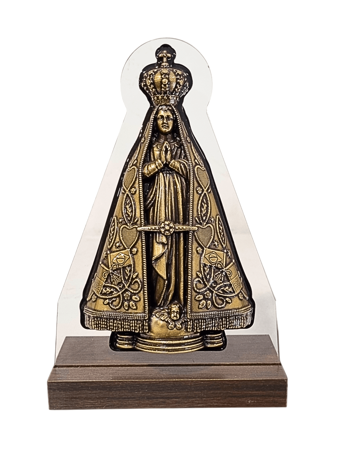 Adorno de Nossa Senhora Aparecida em Bronze e Acrílico com Oração 21 cm-TerraCotta Arte Sacra
