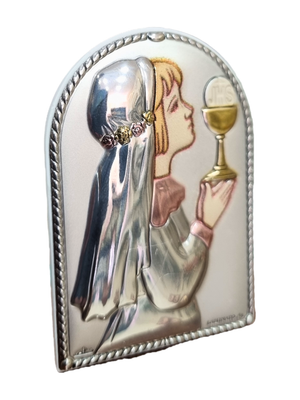 Adorno de Prata Italiano Eucaristia Menina 5,5 cm x 4 cm-TerraCotta Arte Sacra