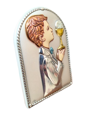Adorno de Prata Italiano Eucaristia Menino 5,5 cm x 4 cm-TerraCotta Arte Sacra