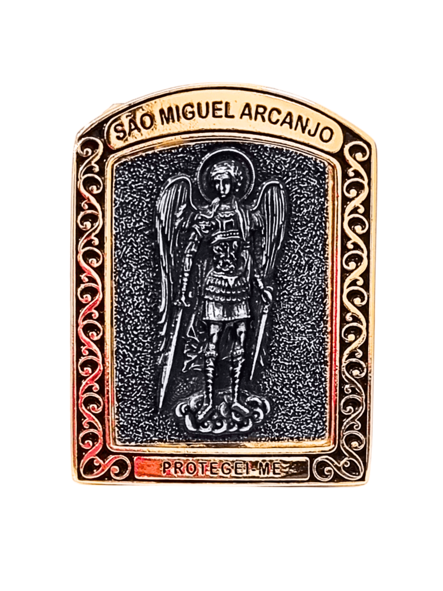 Adorno de São Miguel Dourado com Prata 6,7 cm-TerraCotta Arte Sacra
