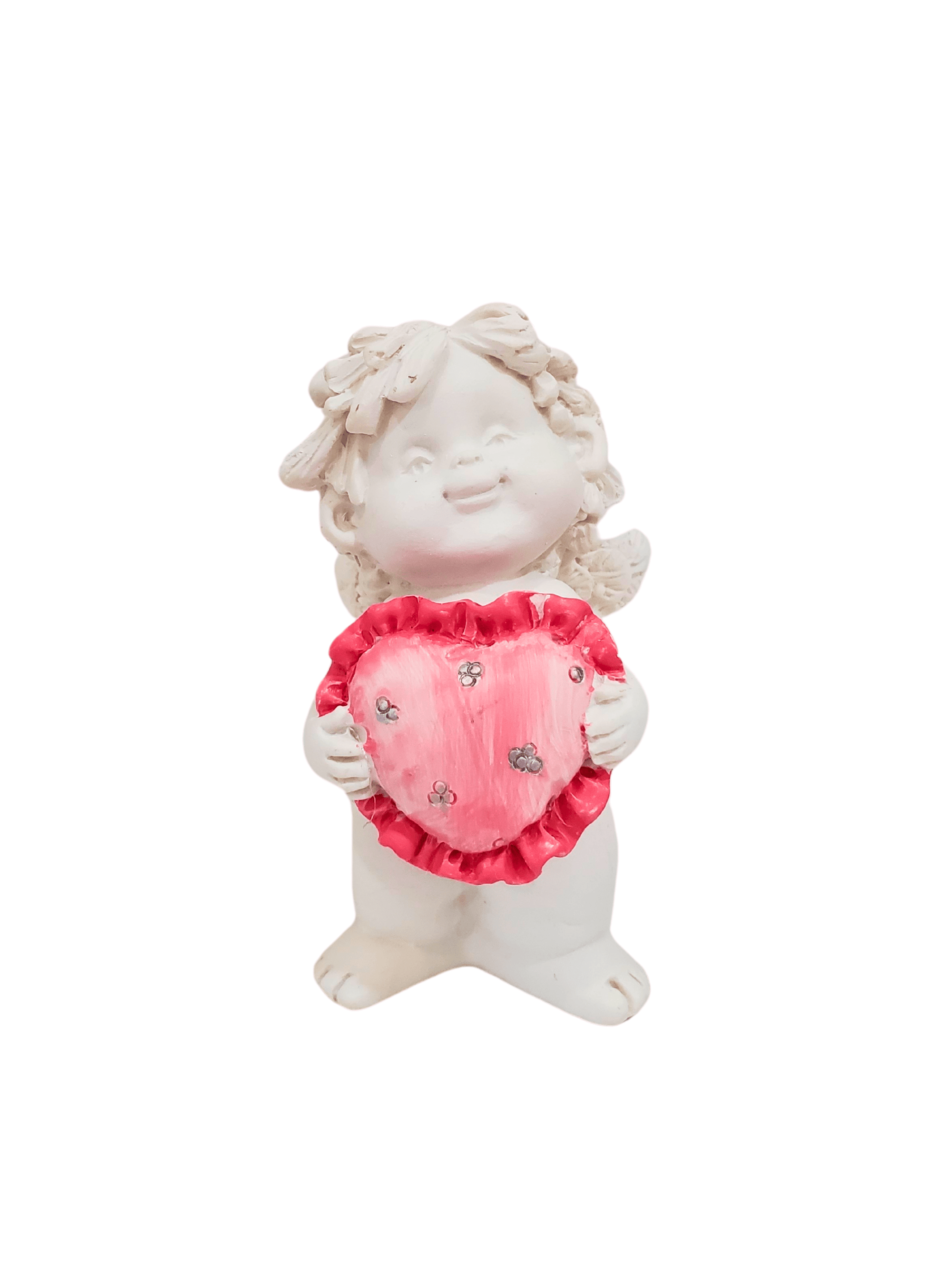 Anjo Igor com Coração Rosa 7cm-TerraCotta Arte Sacra