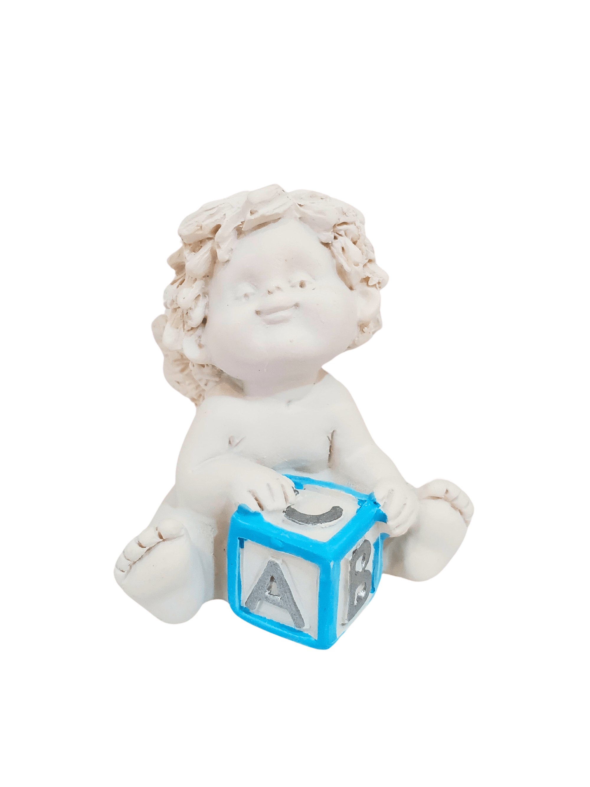 Anjo Igor com Dado Azul 7cm-TerraCotta Arte Sacra