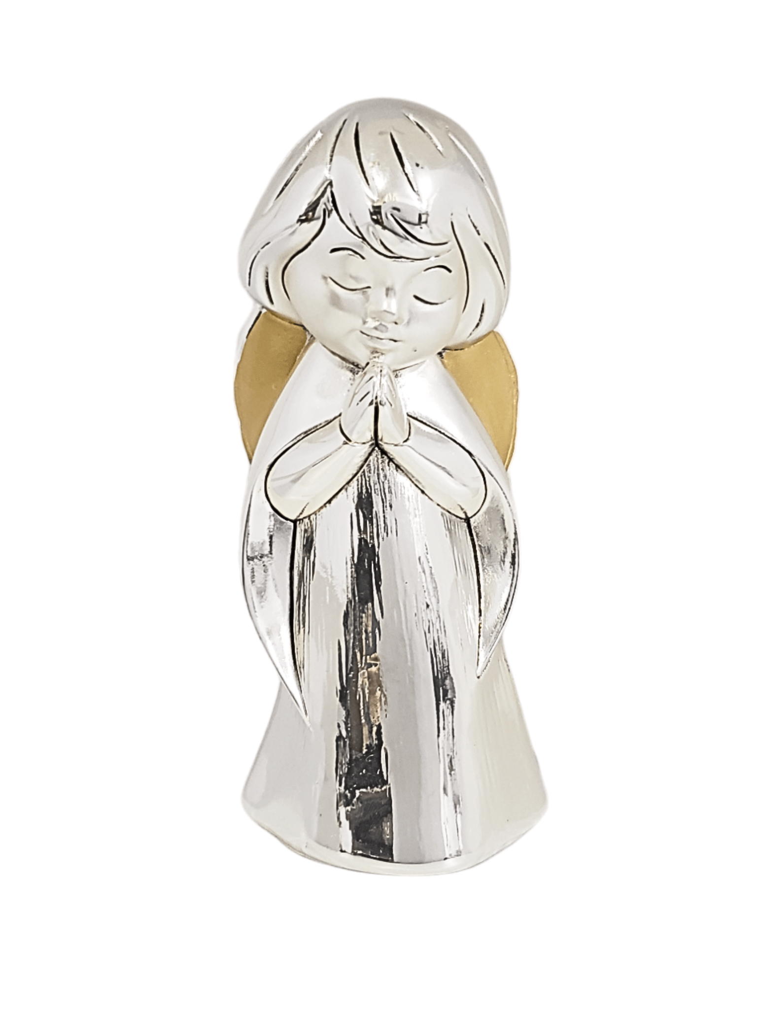 Anjo Italiano Rezando com Acabamento em Prata 14 cm x 6 cm-TerraCotta Arte Sacra