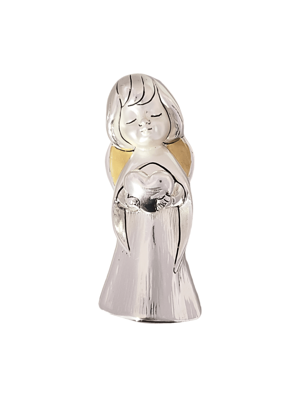 Anjo Italiano com Coração Acabamento em Prata 9,5 cm x 4 cm-TerraCotta Arte Sacra