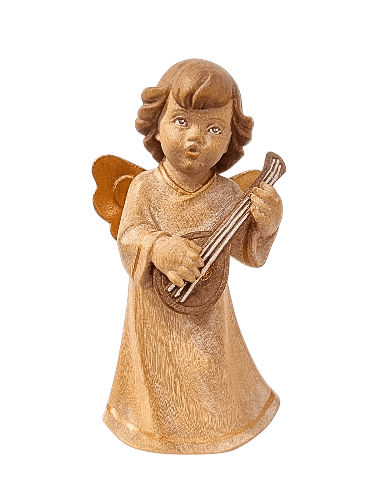 Anjo da Guarda Bege com Bandolim em Madeira 13,5 cm-TerraCotta Arte Sacra