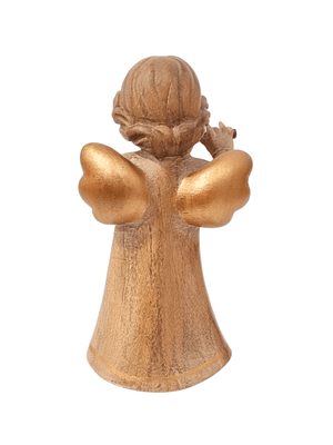Anjo da Guarda Bege com Flauta em Madeira 10 cm-TerraCotta Arte Sacra