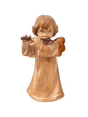 Anjo da Guarda Bege com Flauta em Madeira 10 cm-TerraCotta Arte Sacra