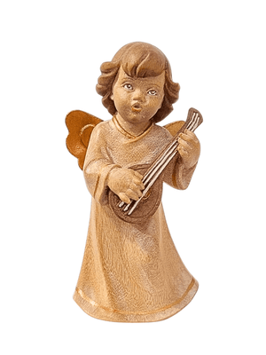 Anjo da Guarda Marrom com Bandolim em Madeira 13,5 cm-TerraCotta Arte Sacra