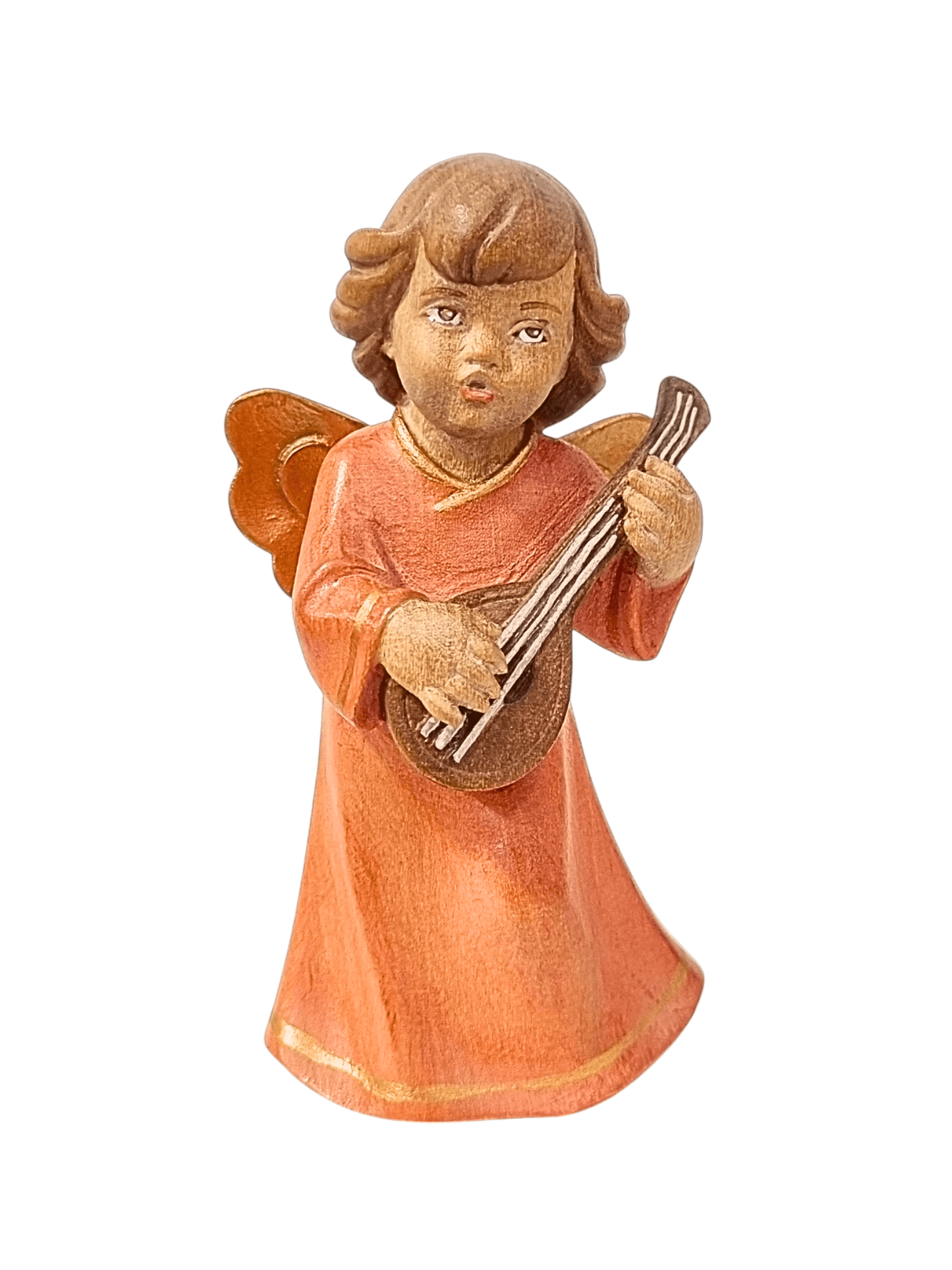 Anjo da Guarda Rosa com Bandolim em Madeira 13,5 cm-TerraCotta Arte Sacra