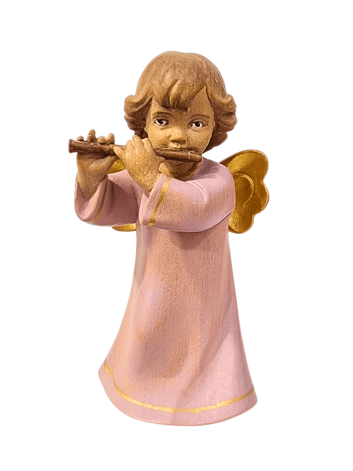 Anjo da Guarda Rosa com Flauta em Madeira 13,5 cm-TerraCotta Arte Sacra