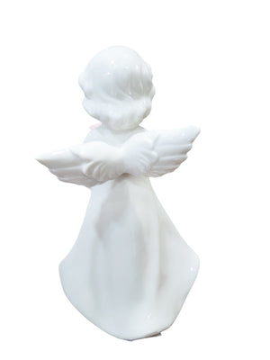 Anjo de Porcelana com Flor Rosa-TerraCotta Arte Sacra