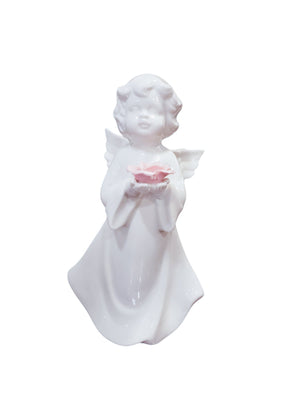 Anjo de Porcelana com Flor Rosa-TerraCotta Arte Sacra