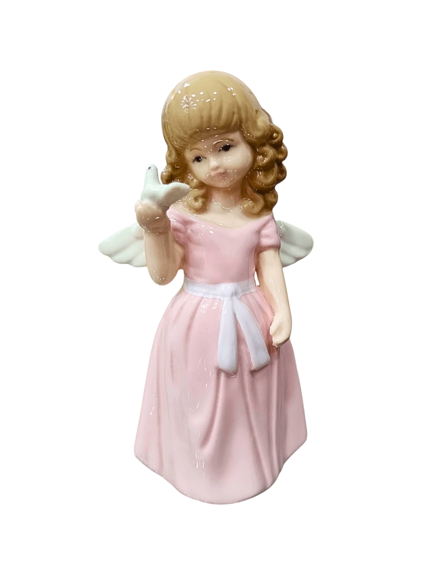 Anjo em Porcelana Menina com Pomba 12 cm-TerraCotta Arte Sacra