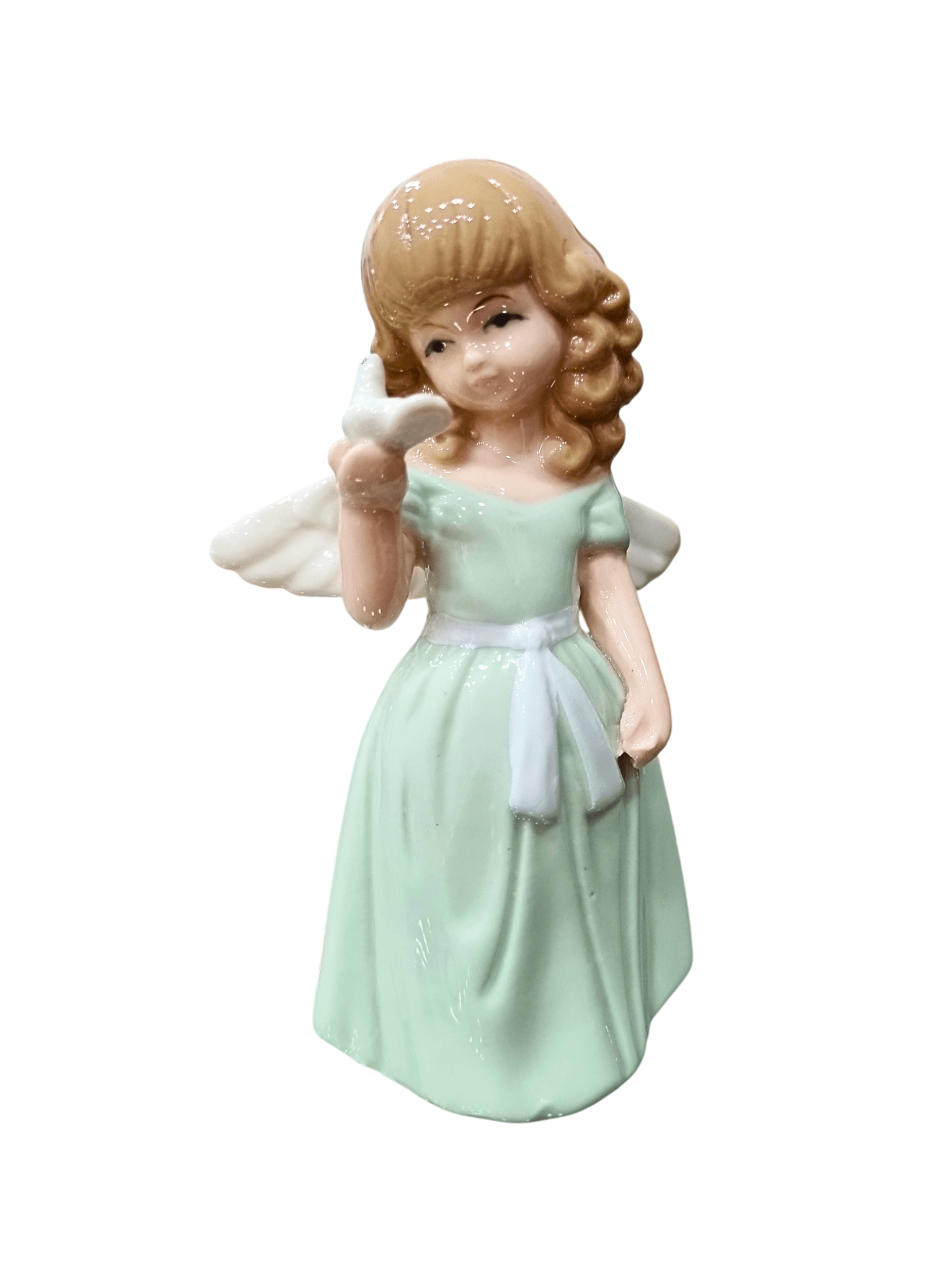 Anjo em Porcelana Menina com Pomba 12 cm-TerraCotta Arte Sacra