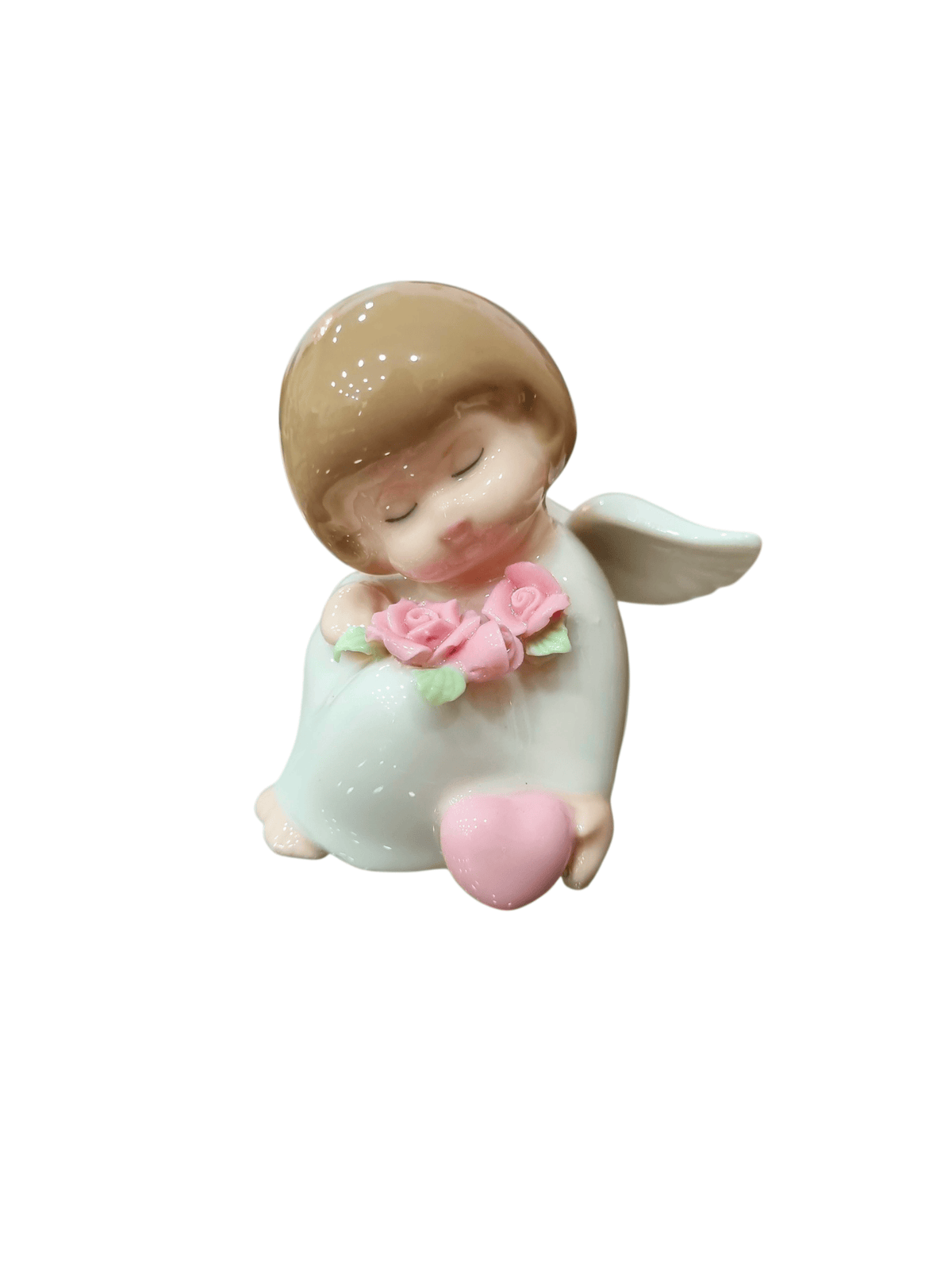 Anjo em Porcelana Sentado com Coração 6 cm-TerraCotta Arte Sacra
