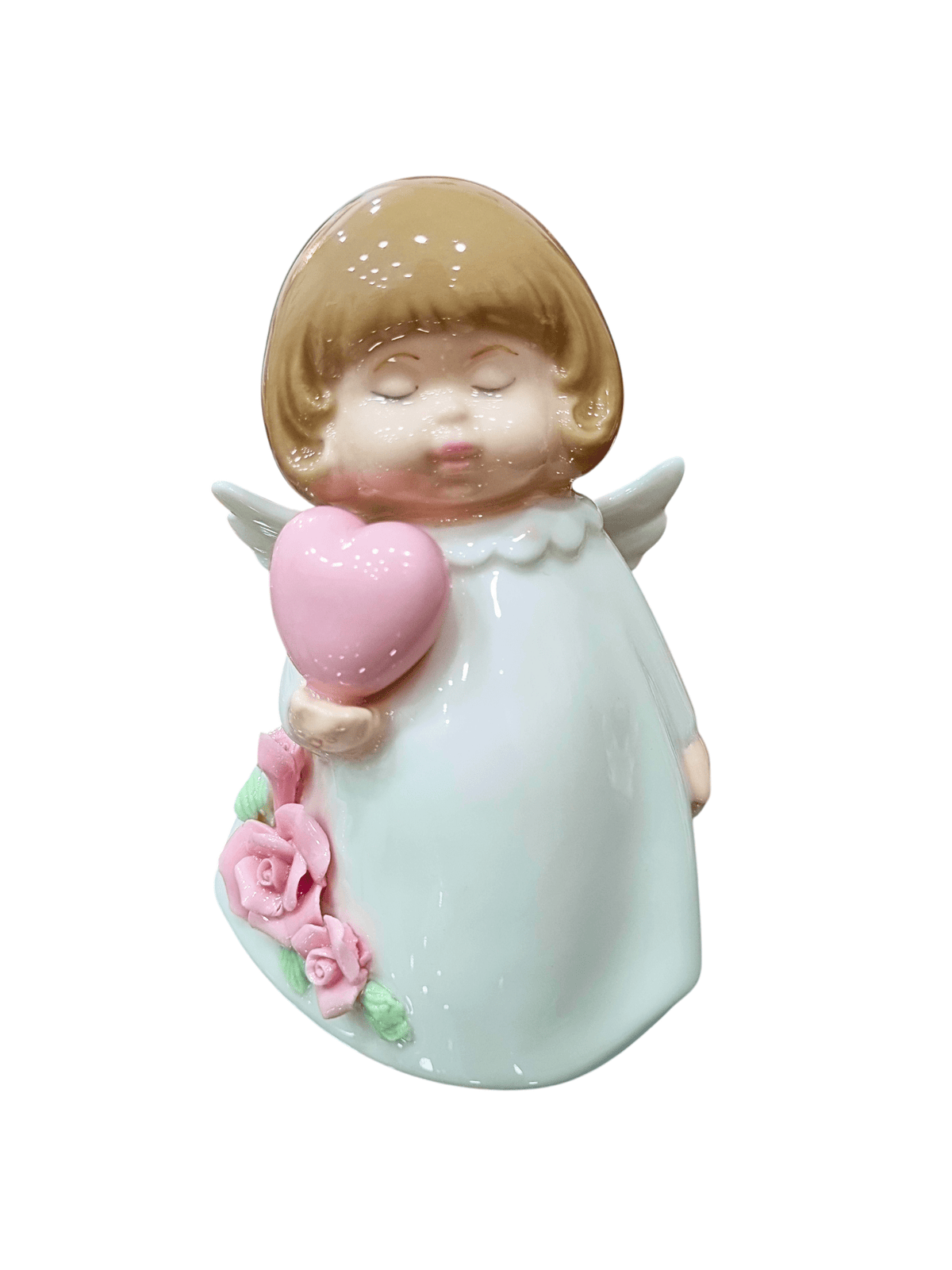 Anjo em Porcelana com Flores e Coração 13 cm-TerraCotta Arte Sacra
