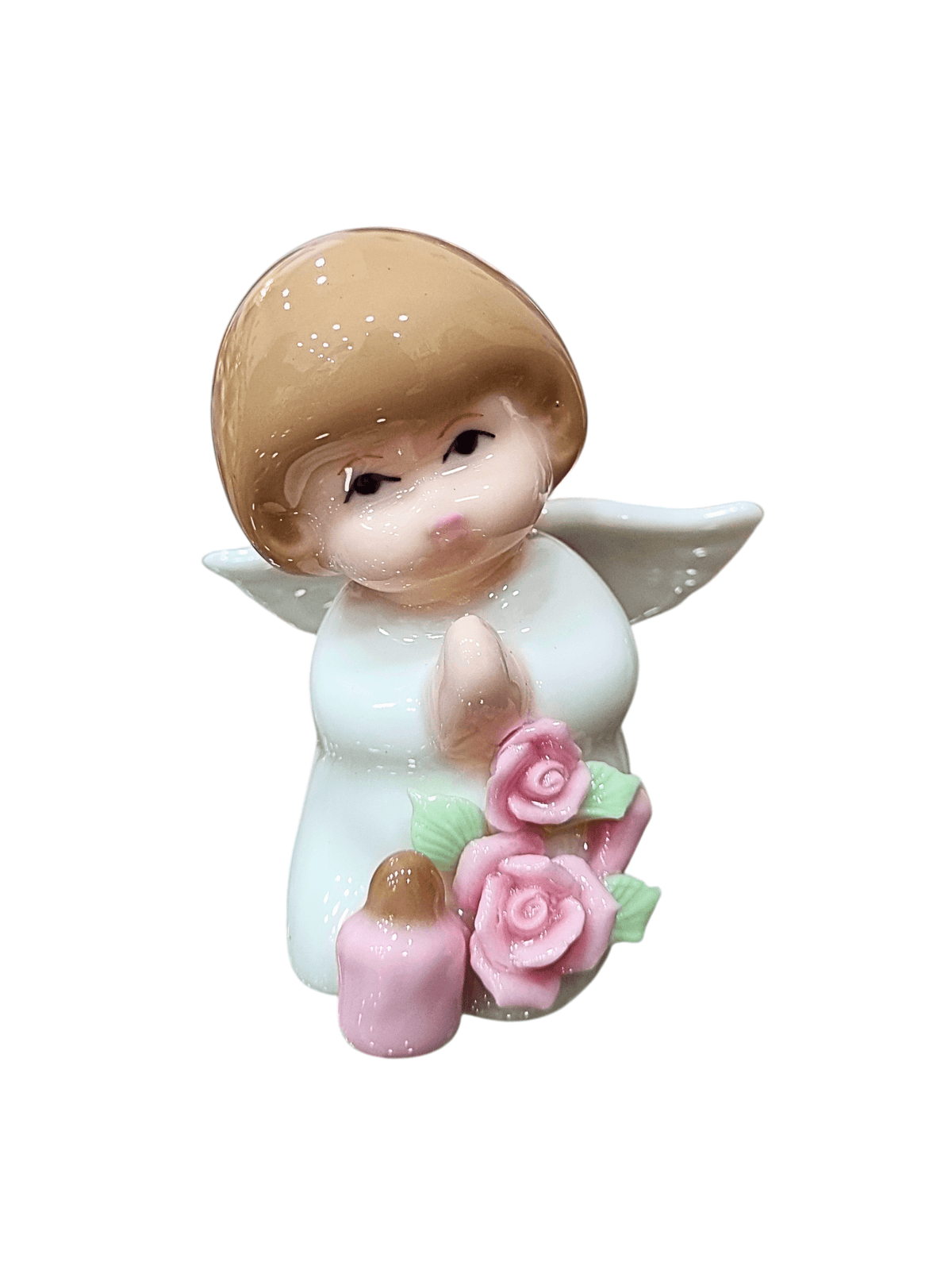Anjo em Porcelana com Flores e Mamadeira 7 cm-TerraCotta Arte Sacra
