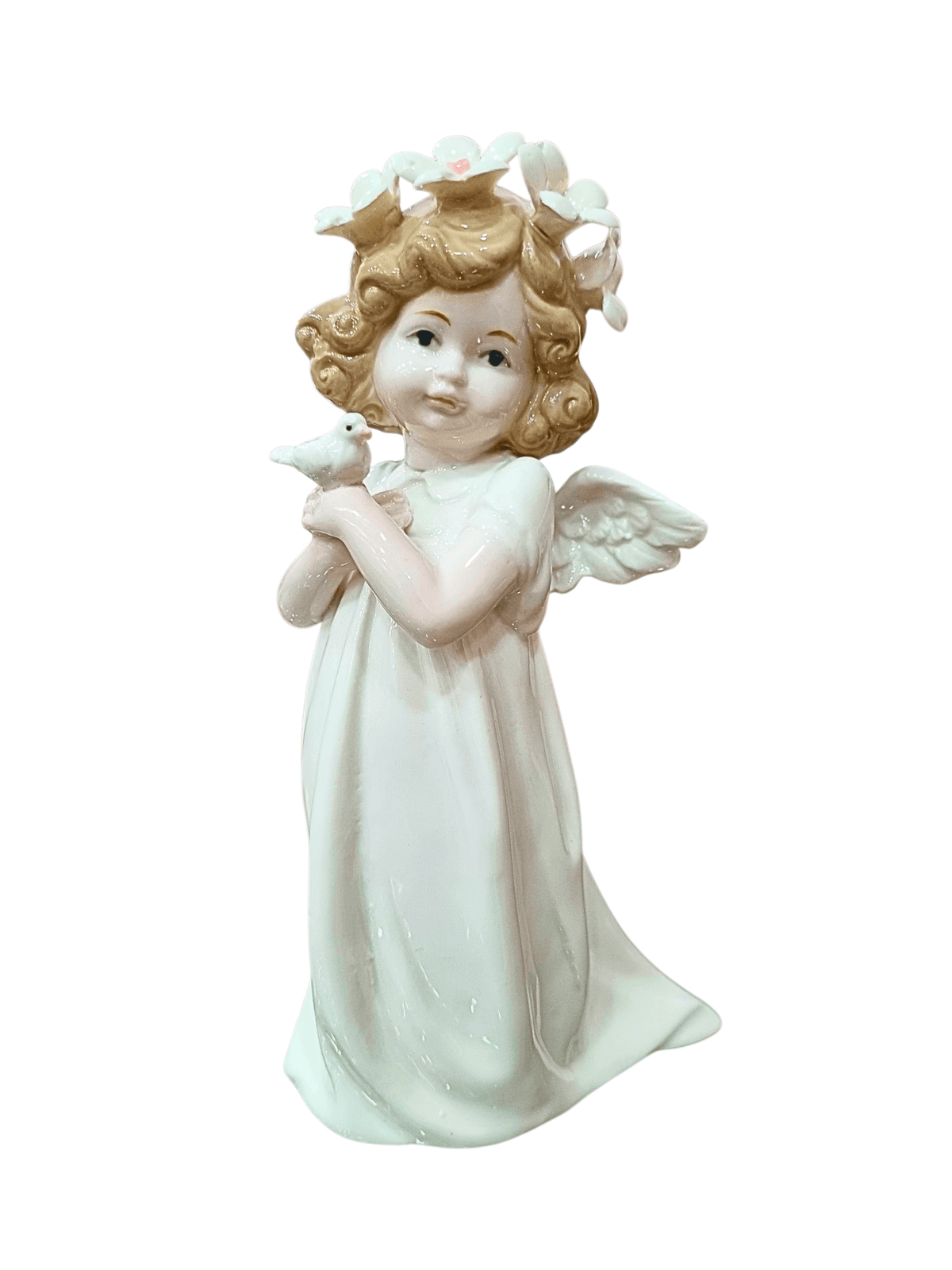 Anjo em Porcelana com Flores na Cabeça 17 cm-TerraCotta Arte Sacra