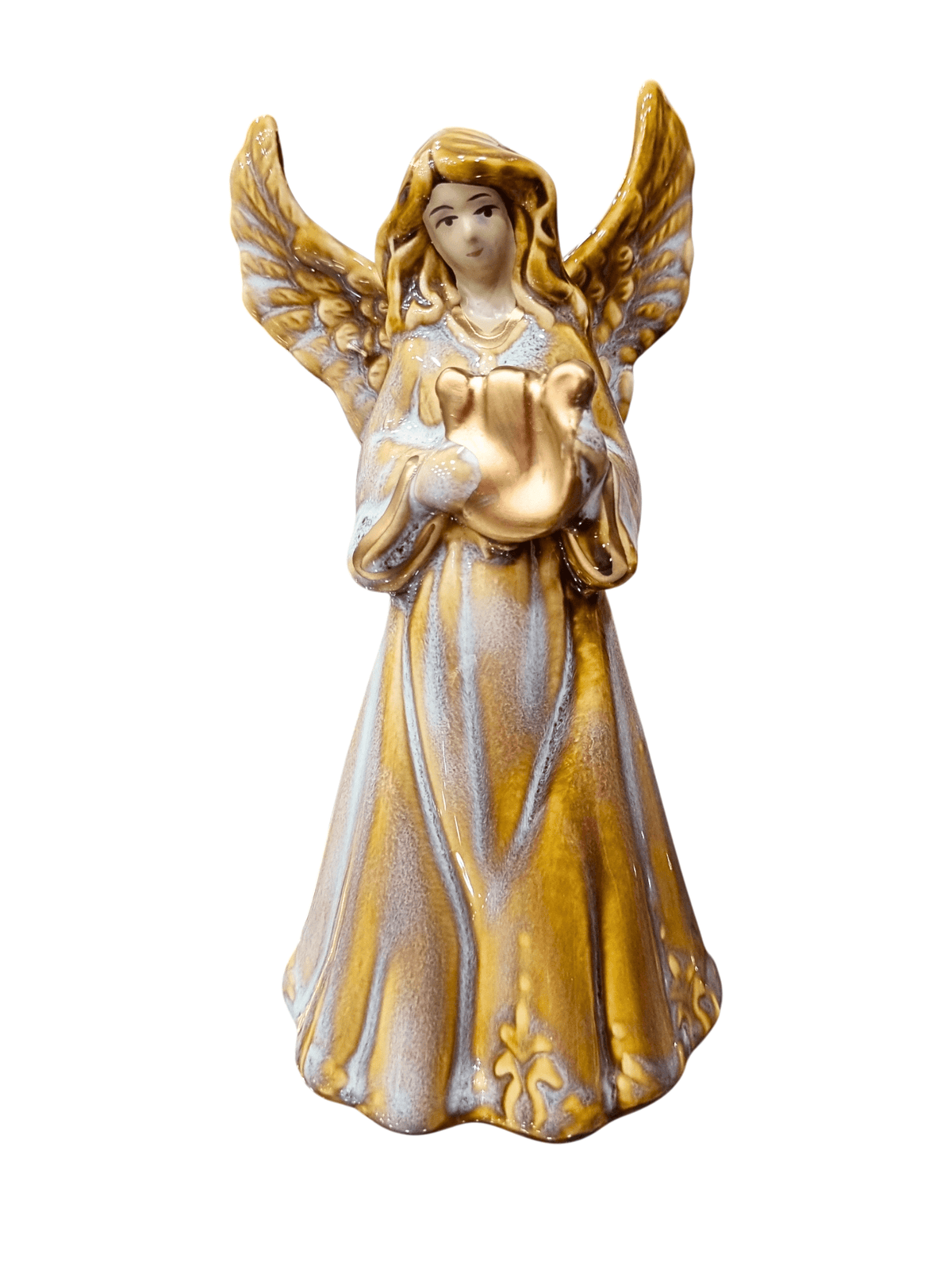 Anjo em Porcelana com Harpa 15 cm-TerraCotta Arte Sacra