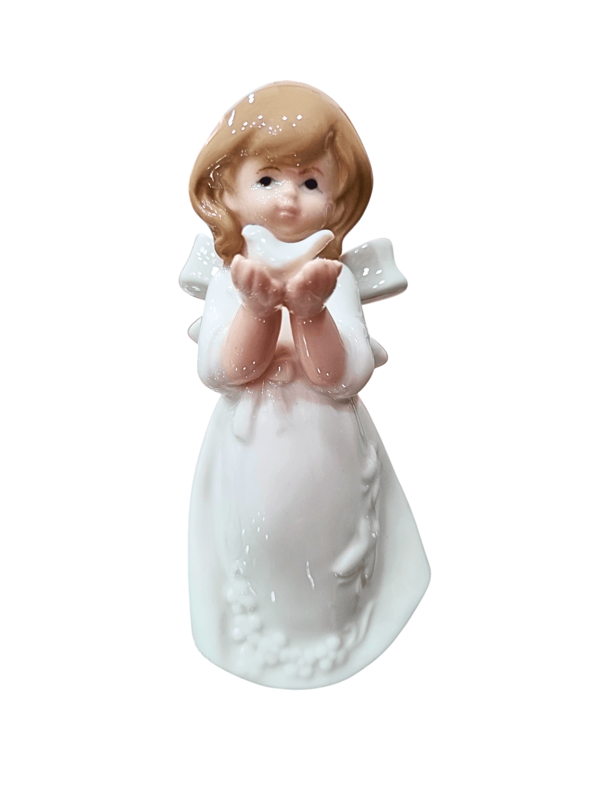 Anjo em Porcelana com Pomba Veste Branca 12 cm-TerraCotta Arte Sacra