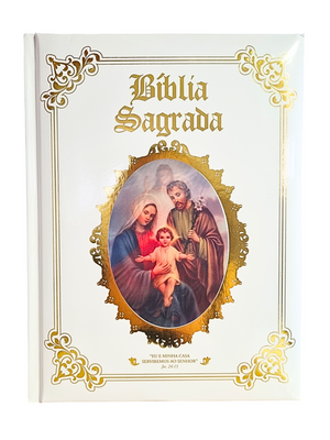 Bíblia Sagrada de Luxo Sagrada Família e Jesus Misericordioso Branca-TerraCotta Arte Sacra