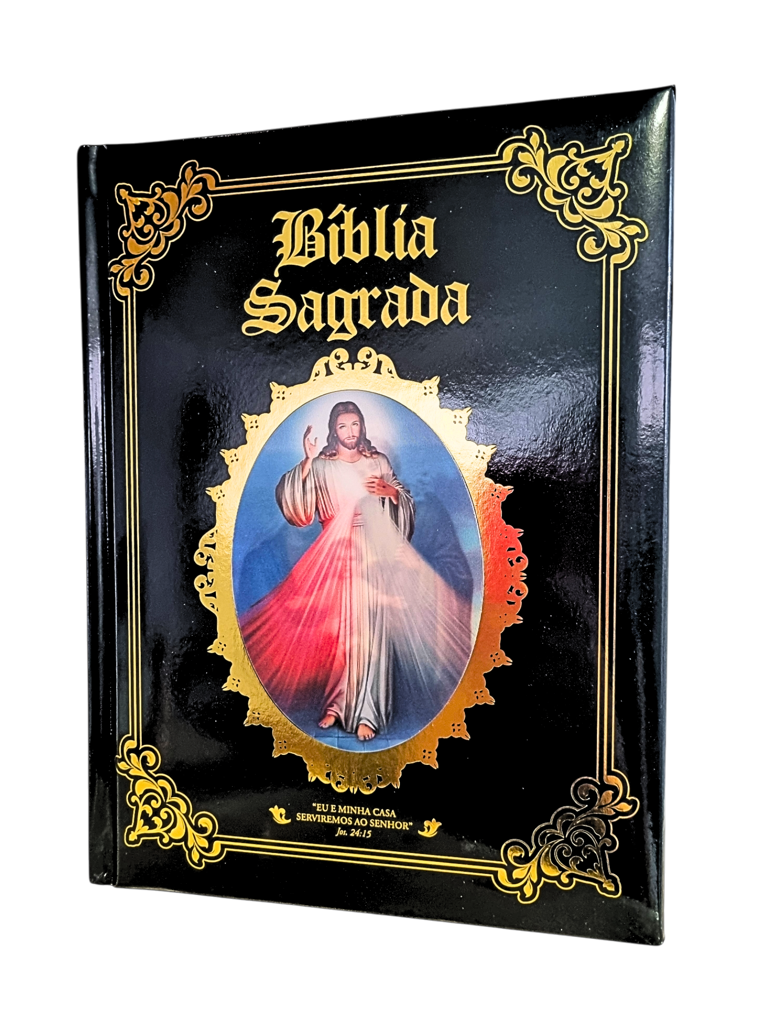 Bíblia Sagrada de Luxo Sagrada Família e Jesus Misericordioso Preta-TerraCotta Arte Sacra