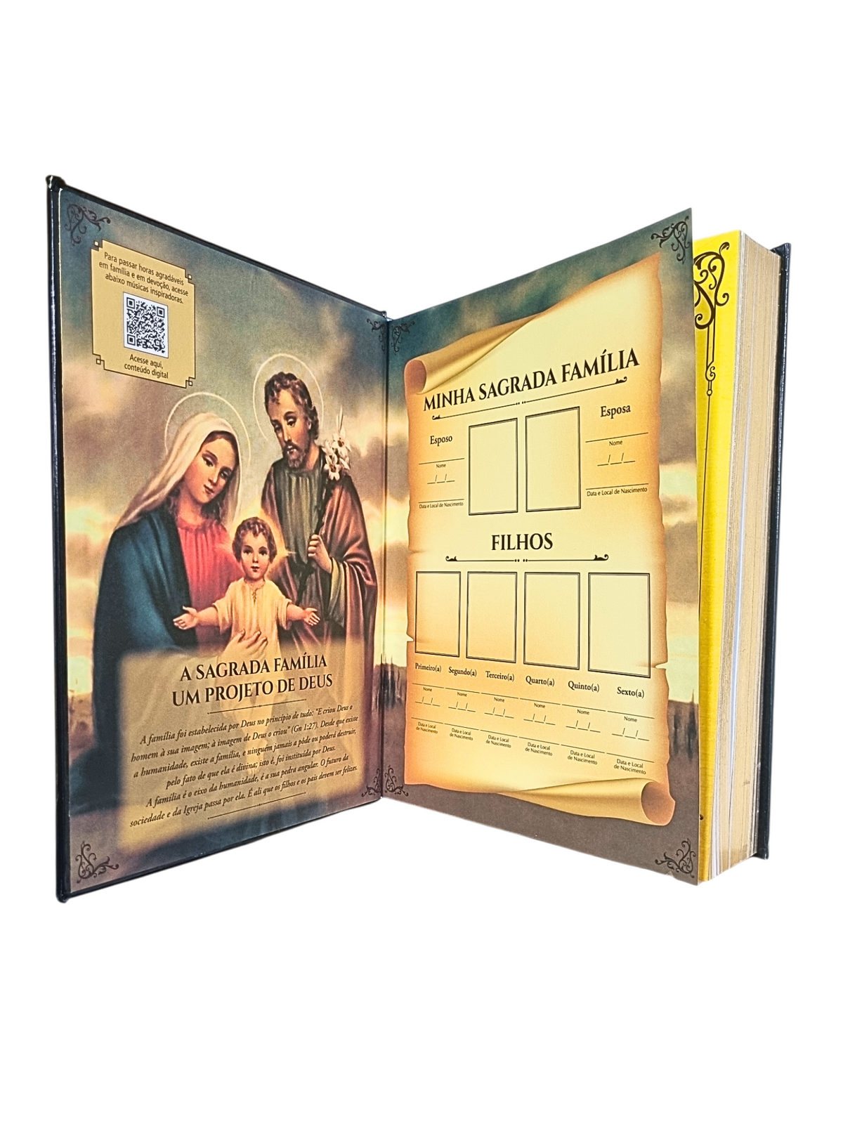 Bíblia Sagrada de Luxo Sagrada Família e Jesus Misericordioso Preta-TerraCotta Arte Sacra