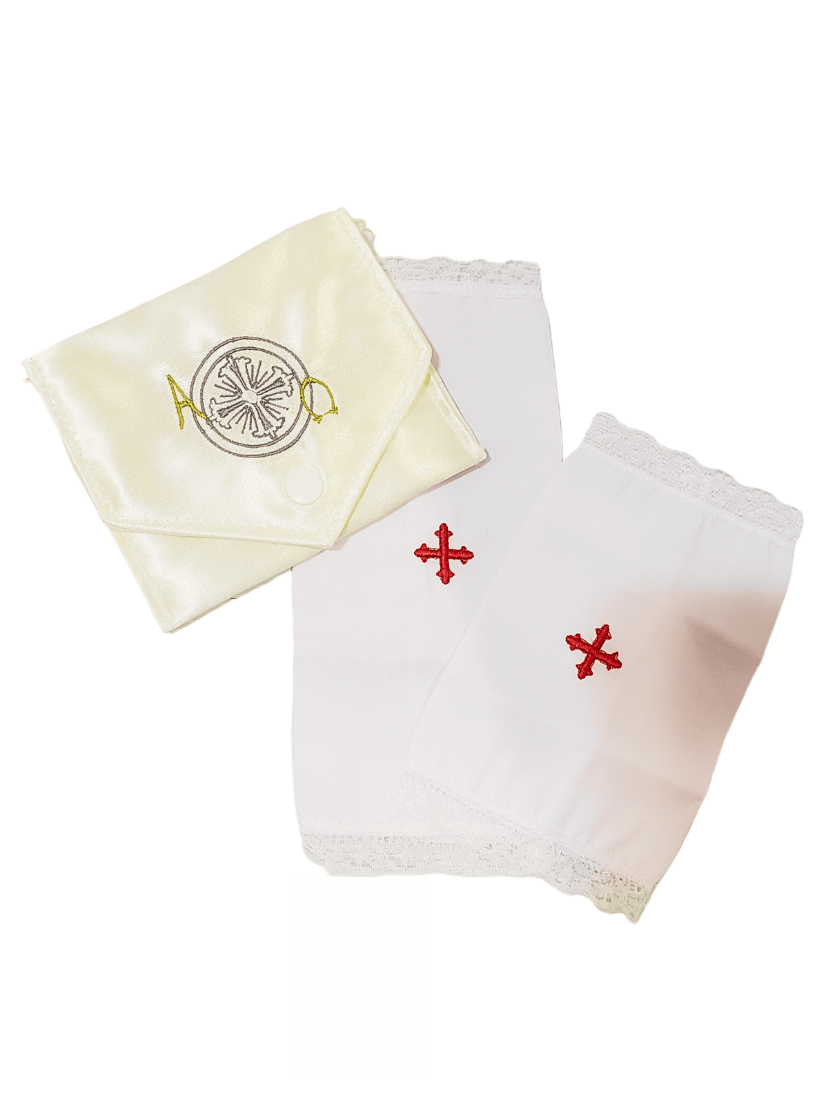 Bolsa Viática para Ministro da Eucaristia Bordado com Cruz Cinza-TerraCotta Arte Sacra