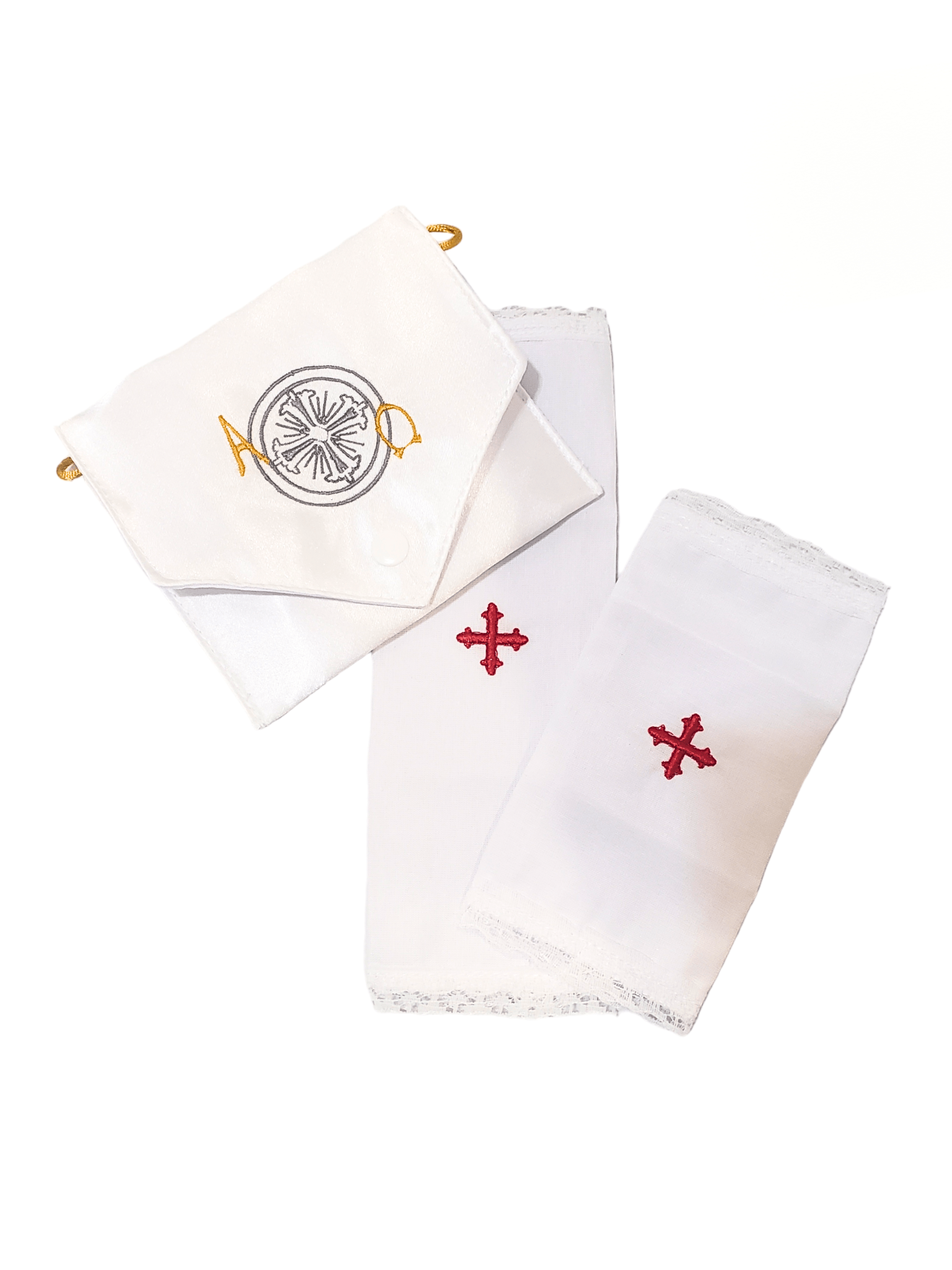 Bolsa Viática para Ministro da Eucaristia Bordado de Cruz Cinza-TerraCotta Arte Sacra