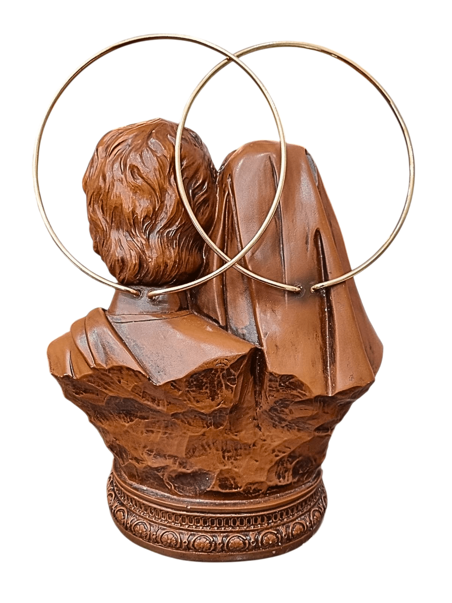 Busto da Sagrada Família em Pó de Mármore Cor Madeira 25 cm-TerraCotta Arte Sacra