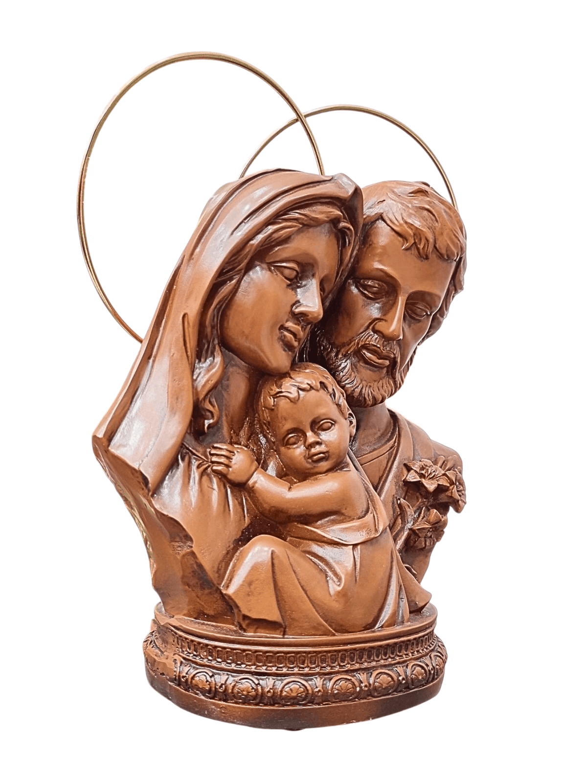 Busto da Sagrada Família em Pó de Mármore Cor Madeira 25 cm-TerraCotta Arte Sacra