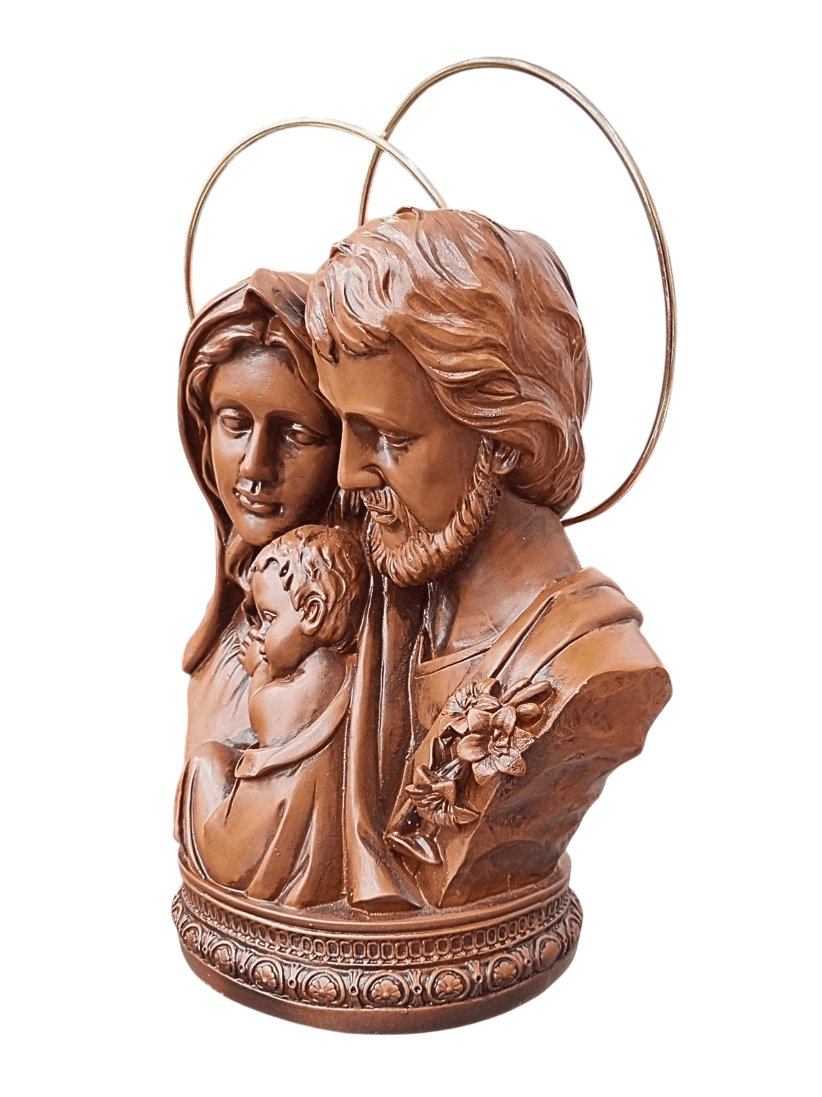 Busto da Sagrada Família em Pó de Mármore Cor Madeira 25 cm-TerraCotta Arte Sacra