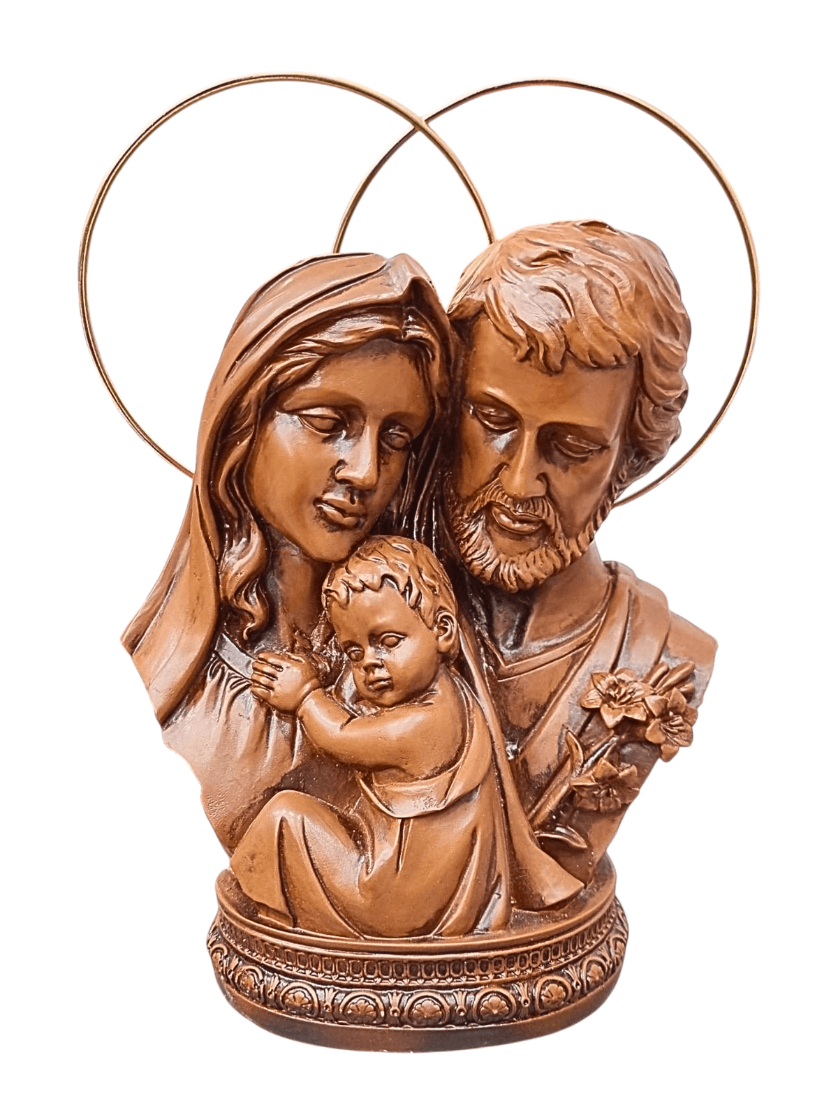 Busto da Sagrada Família em Pó de Mármore Cor Madeira 25 cm-TerraCotta Arte Sacra