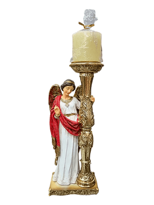 Candelabro Anjo Adorador Santini 24 cm em Resina-TerraCotta Arte Sacra