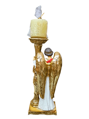 Candelabro Anjo Adorador Santini 24 cm em Resina-TerraCotta Arte Sacra