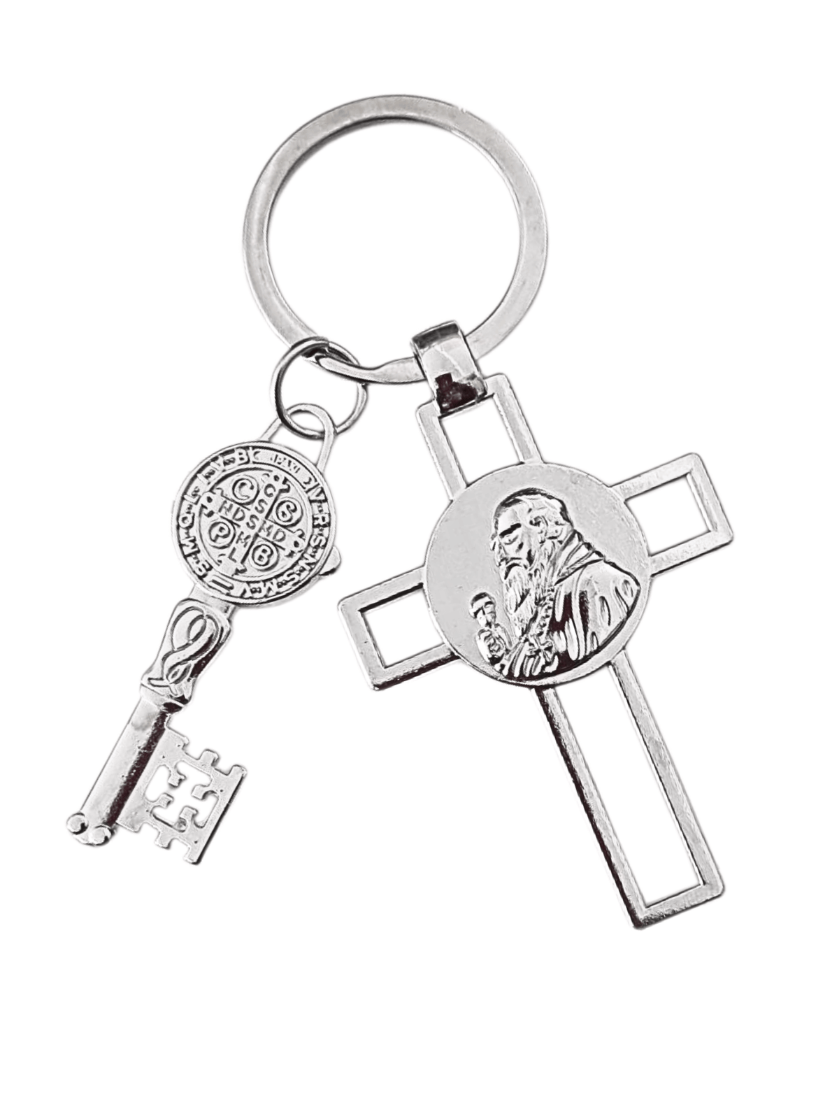 Chaveiro Cruz de São Bento com Chave e Medalha 8 cm-TerraCotta Arte Sacra