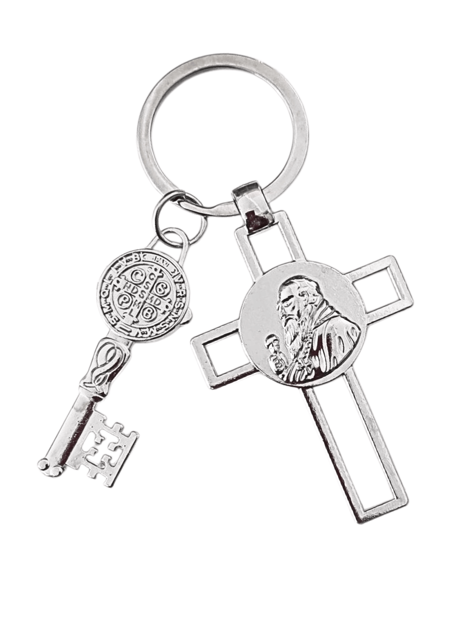 Chaveiro Cruz de São Bento com Chave e Medalha 8 cm-TerraCotta Arte Sacra